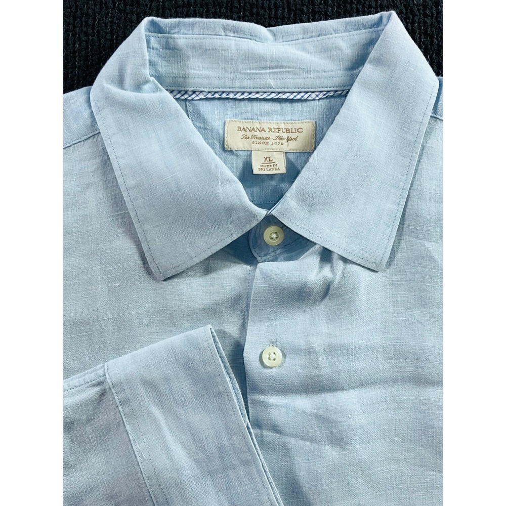 Banana Republic Mens XL Light Blue 100% Linen Long Sleeve Button Down Shirt